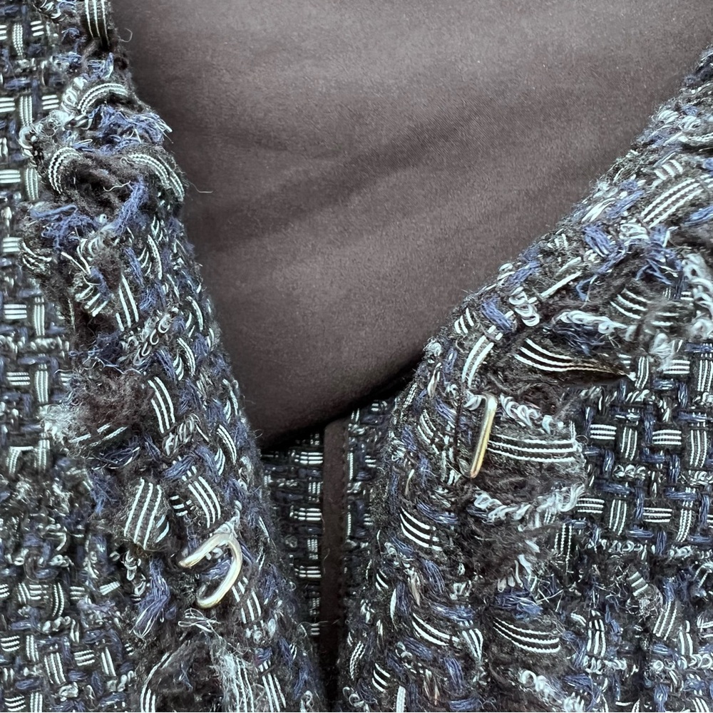 Ann Taylor navy blue metallic tweed ruffle jacket - Picture 10 of 13